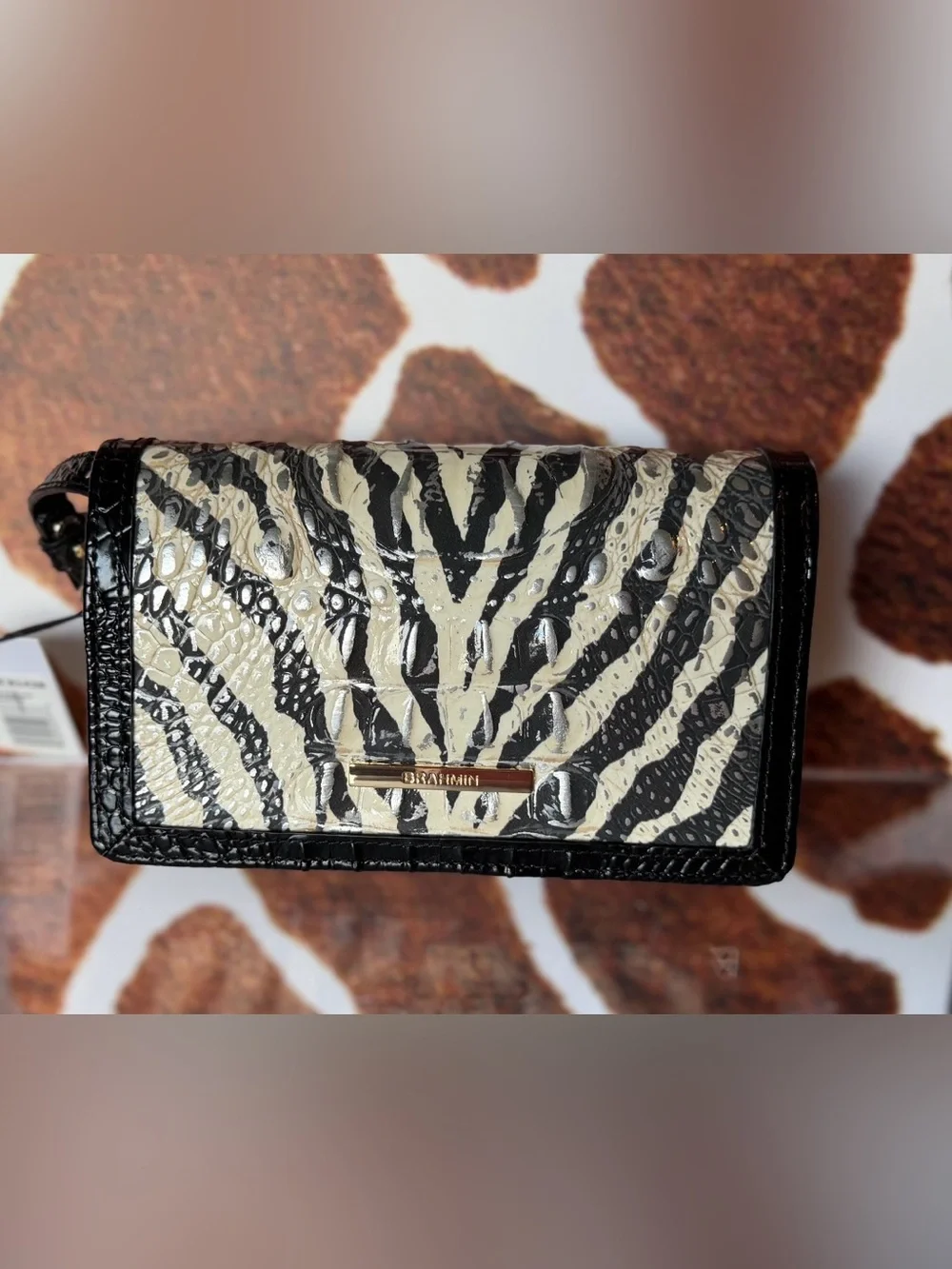 Brahmin Everlasting Encore Minuette zebra Crossbody Bag Black and White NWT